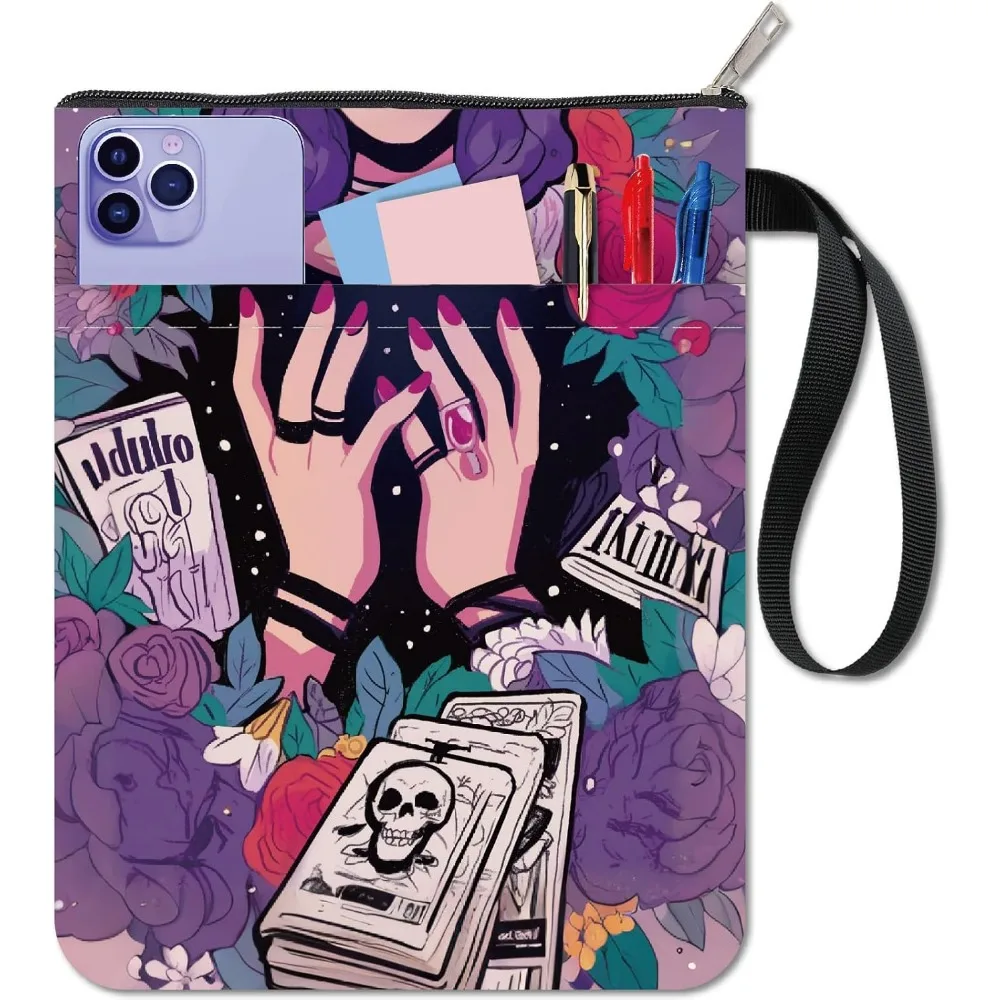 Tarot-Buchhüllen, lila Buchschutz, Rosen-Buchhülle für Taschenbücher, waschbarer Buchhülle aus Stoff und Stoff mit Reißverschluss