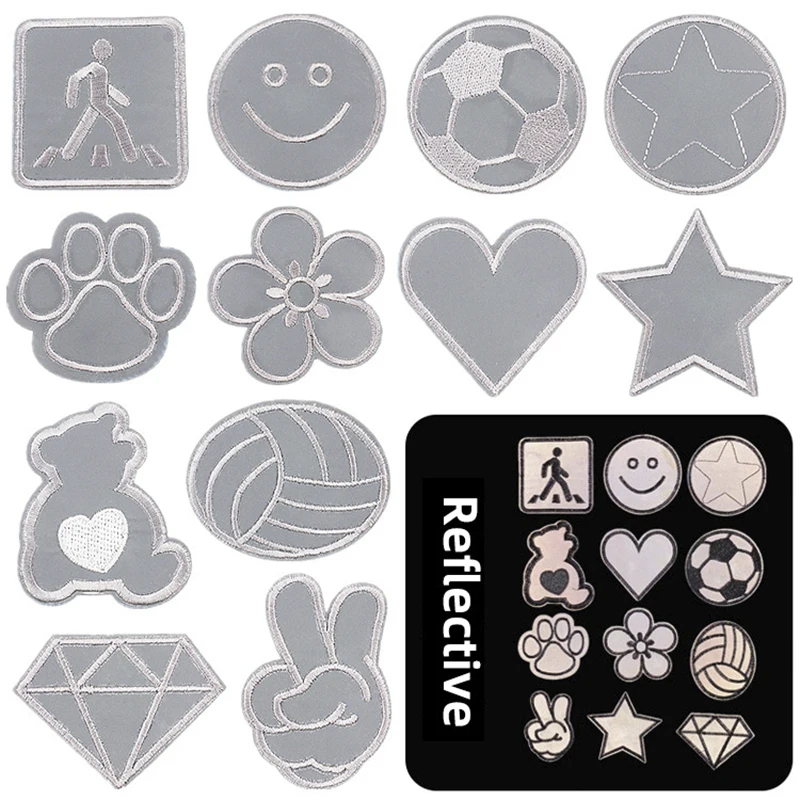 Reflective Star Pacthes Footprint Iron On Patch Apparel Sewing Fabric Handmade Applique for DIY