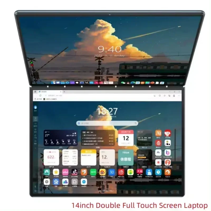 2024 Nieuwe Dual Display Zakelijke Laptop Dual 14 Inch Touch 2in1 In1 Intel N95 12th Ddr4 16Gb 32Gb Dubbele Full Touchscreen Laptop