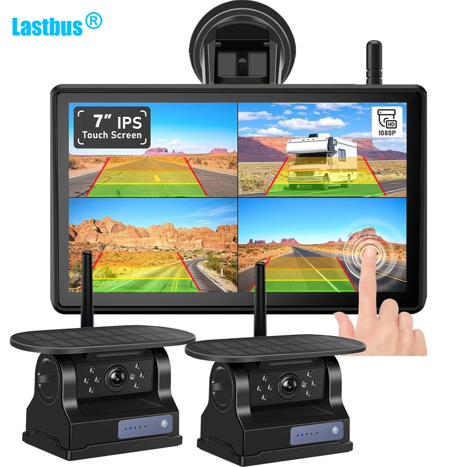 

Lastbus 2XSolar Magnetic Wireless Backup Camera 7" DVR Touch Screen for Truck Caravan RV