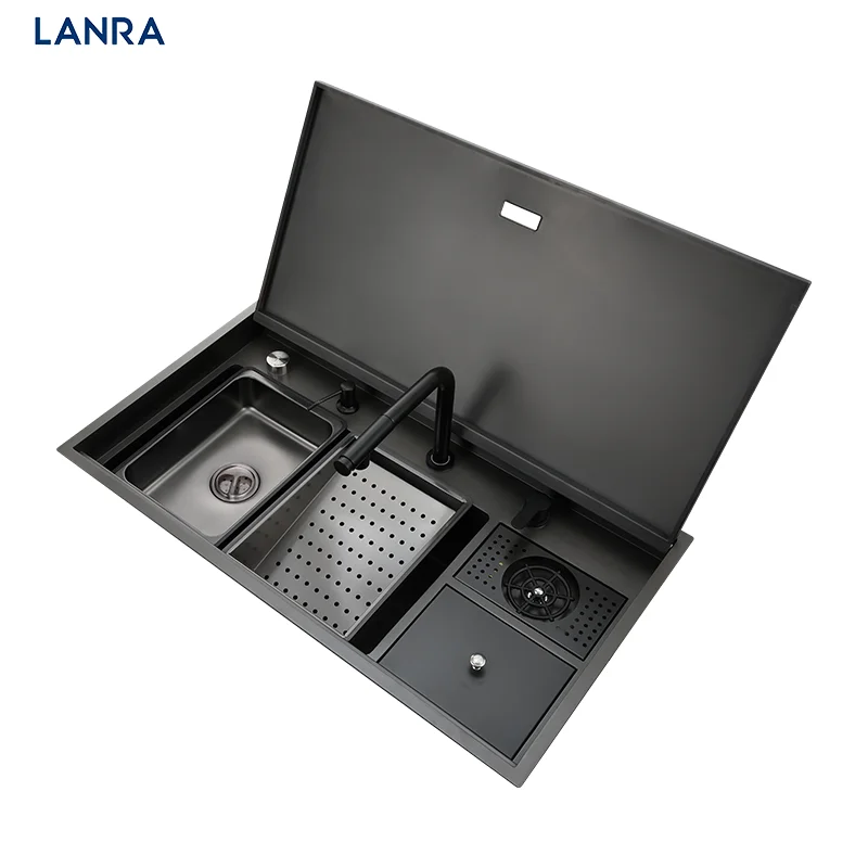 Nano Pvd Kitchen Sinks Stainless Steel Luxury Multi Functional Dishwasher Cup Rinser Hidden Design Kitchen Sink With Faucet