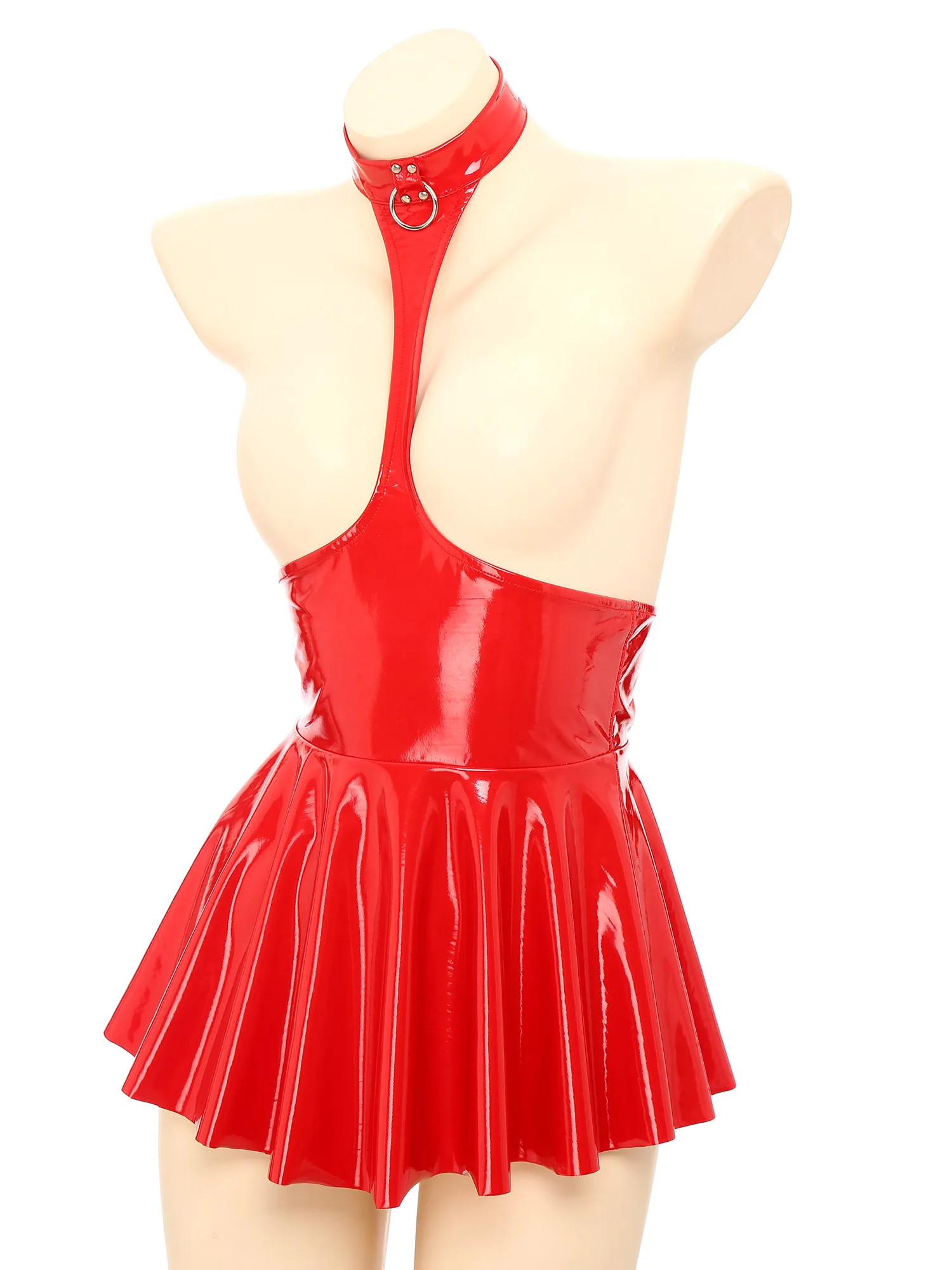 Robe en Latex à Volants et Dos auxpour Femme, Poitrine Ouverte, Dos aux, Cuir Verni, Lingerie, Vêtement de Nuit