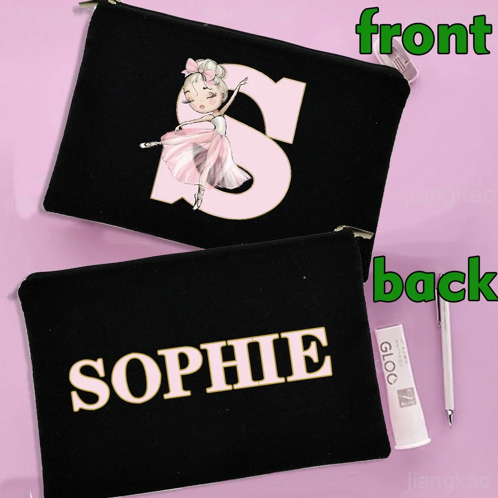 Personalized Ballerina Girl Pencil Case Custom Name Stationery Supplies Bags Travel Toiletry Pouch Makeup Bag Gift for Girls