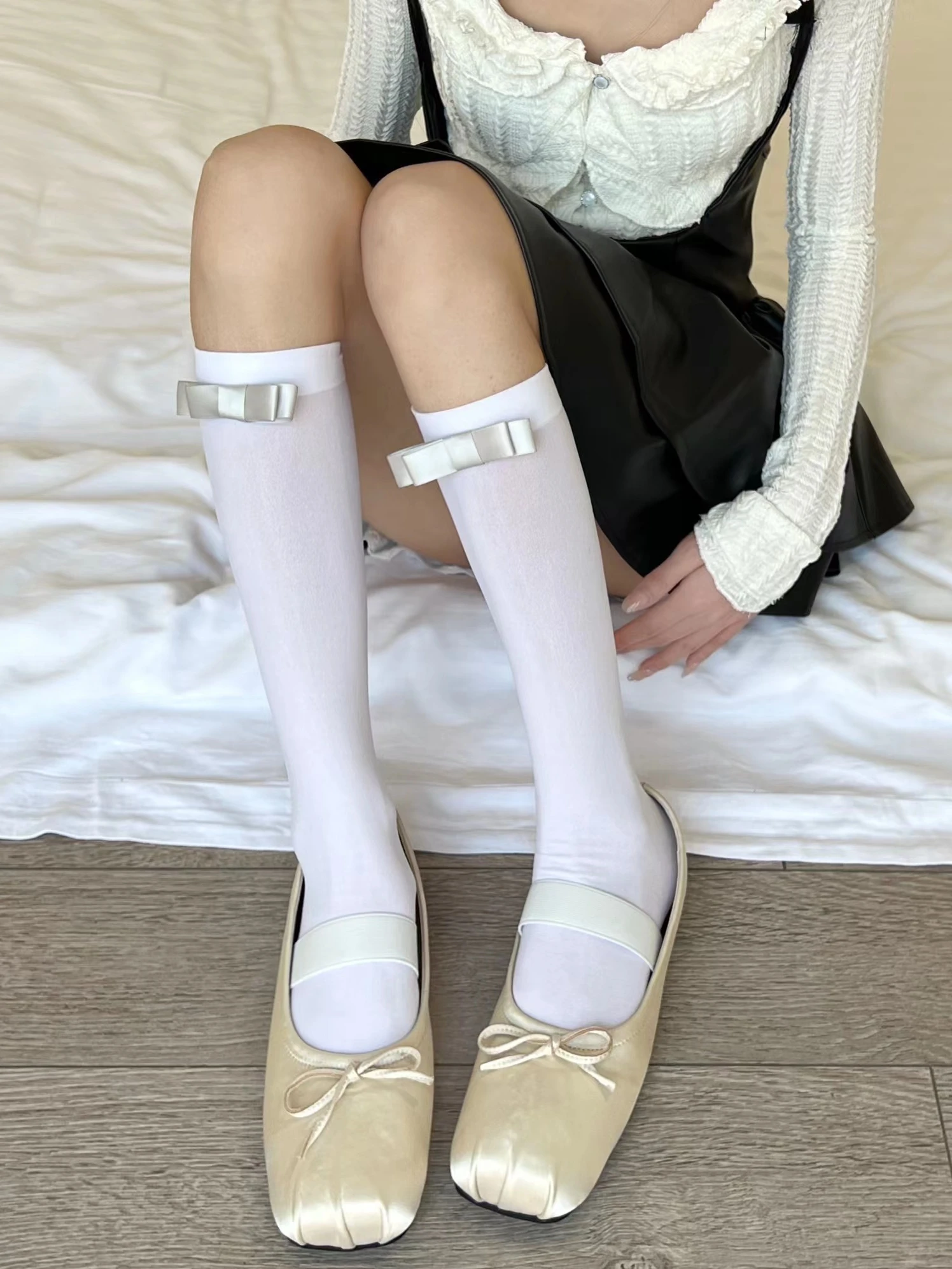 

Женские летние тонкие вельветовые чулки-ботфорты выше колена с узелками для школьной формы, легкие, высокие...