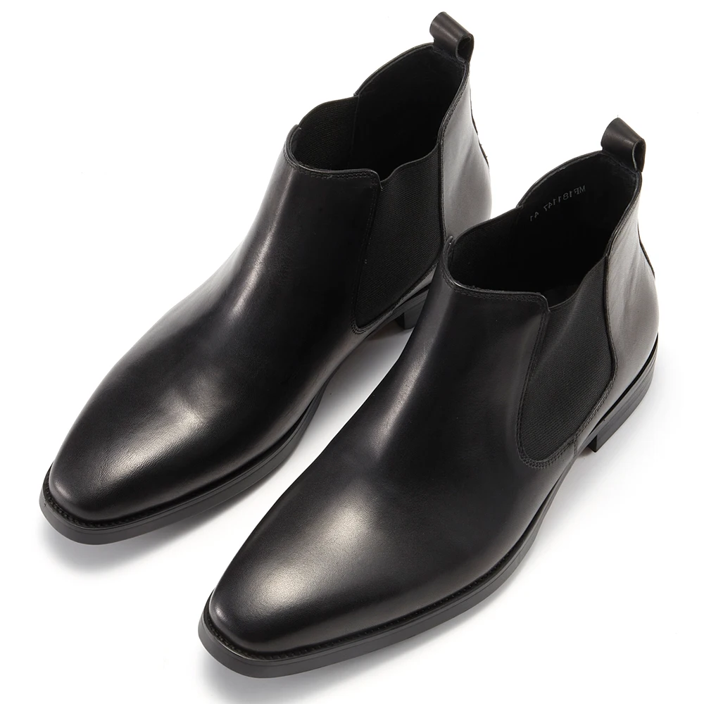 High Quatliy Claf Leather Men's Chelsea Boots Slip on Ankle Boots Motorcycle Genuine Leather Driving Boot Shoes for Men in Stock