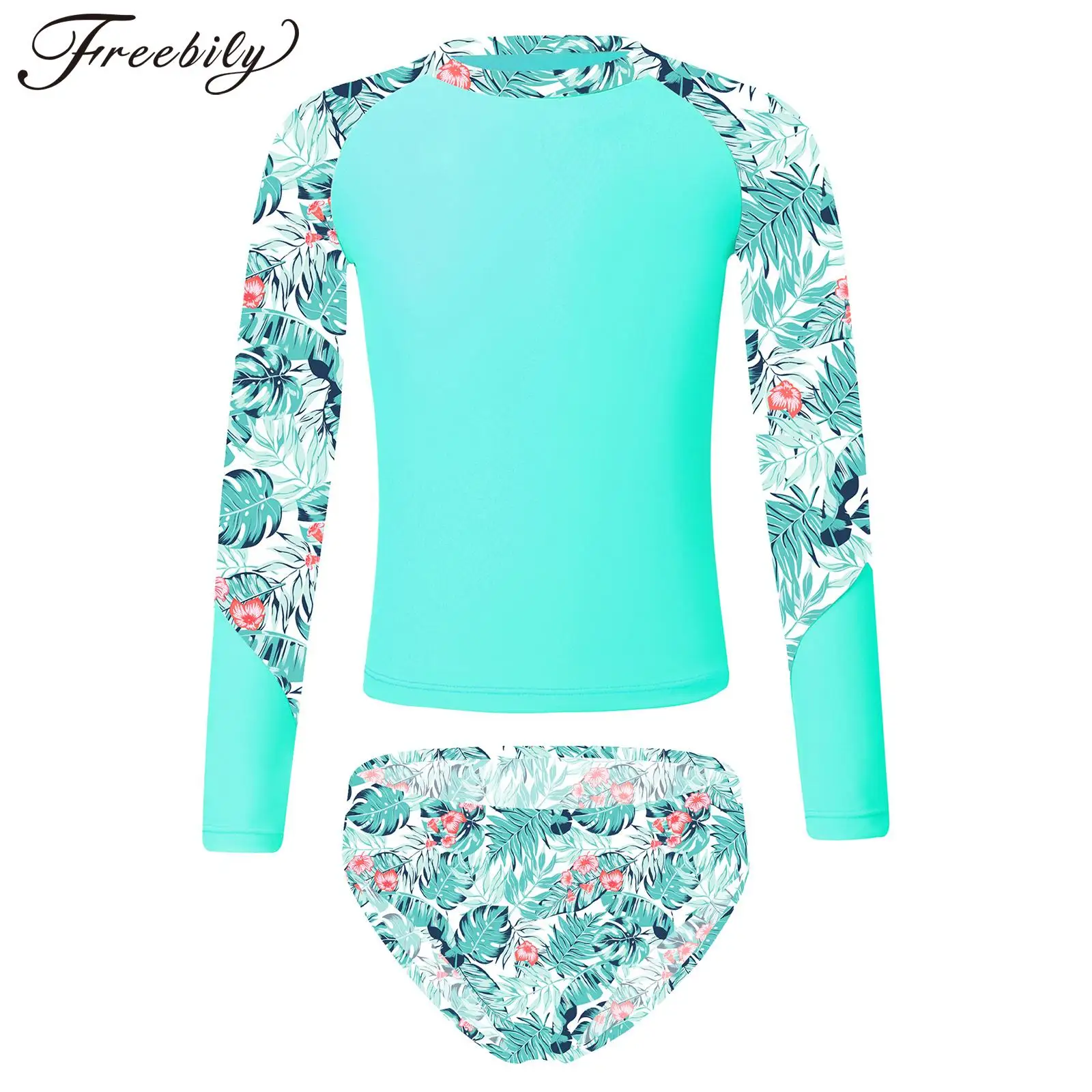 Kids Girls Swimsuit Beachwear Outfits Long Sleeve Tops with Briefs Swimwear Sets for Beach Pool Rash Guard Swimming Bathing Suit