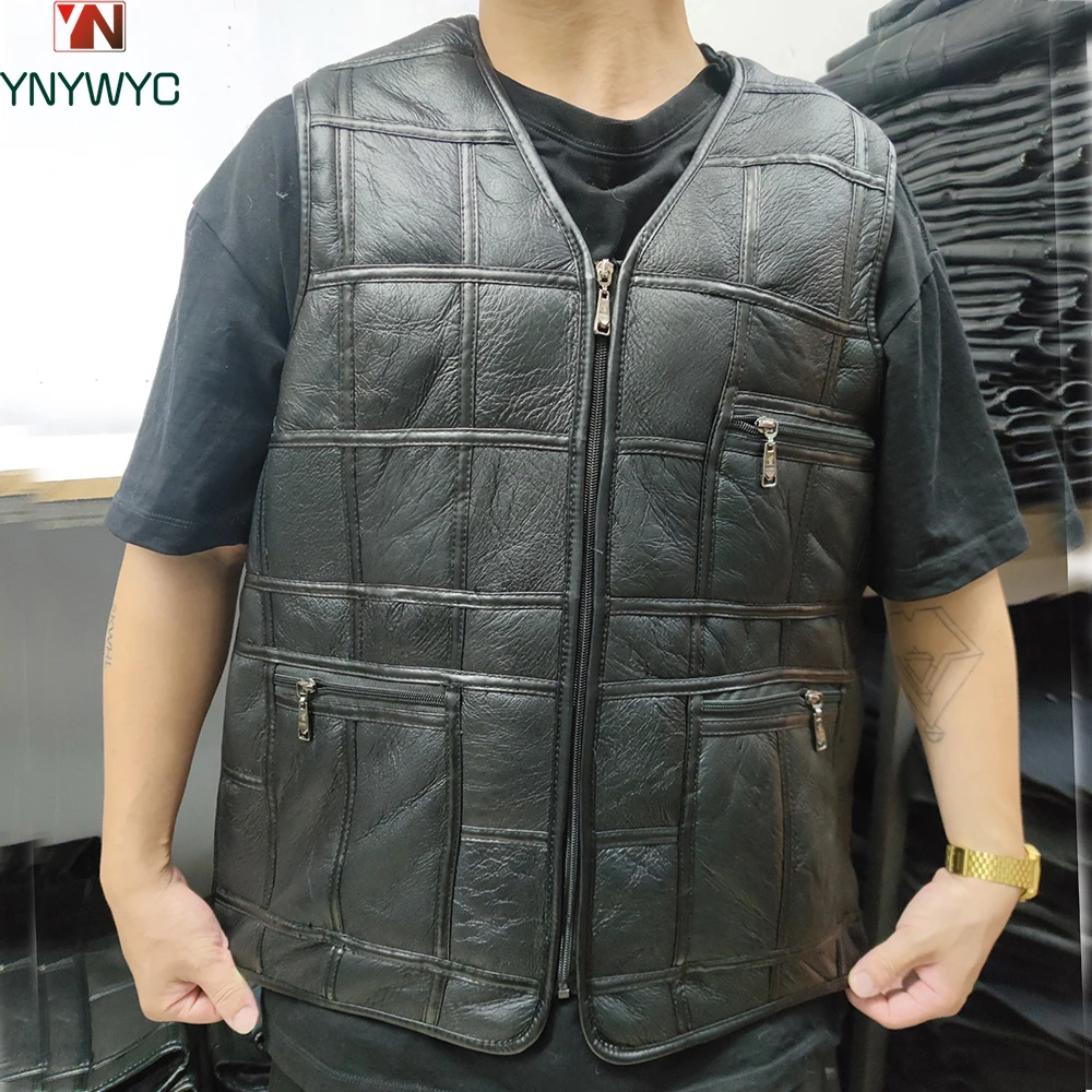 

Men Outdoor Casual Genuine Leather Waistcoat Fall Winter 100% Natural Sheepskin Leather Vest Men Thick Warm Real Leather Gilets