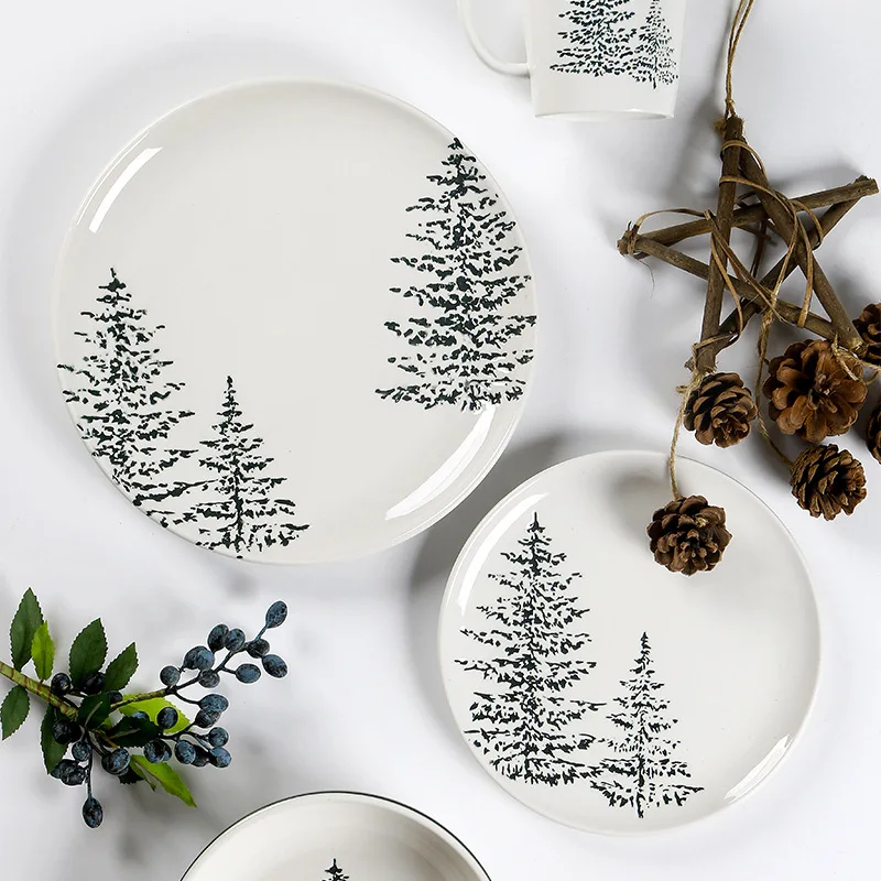 Simple Style Ceramics Plate Creative Relief Christmas Tree Tableware Pasta Steak Plate Dinner Plate Kitchen Serving Tray Dishes