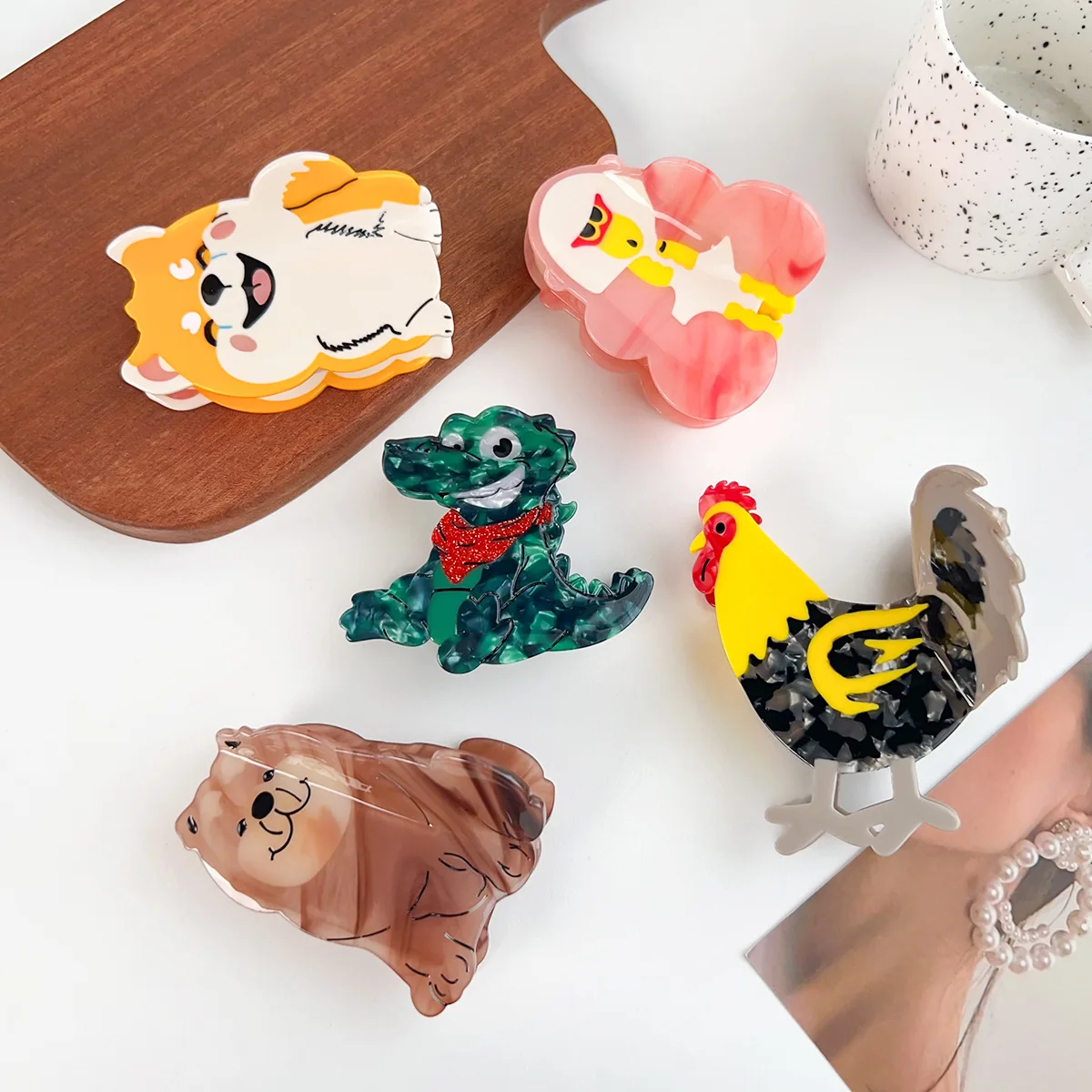 Creative Funny Animal Hair Claw Acetate Cartoon Crab Hair Clip Cute Shiba Inu Orangutan Cock Dragon Hair Accessories for Women