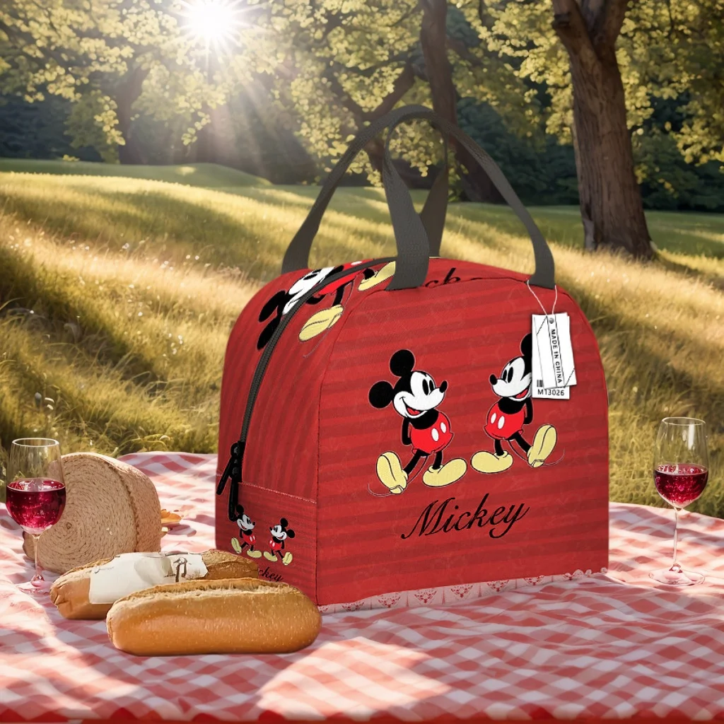 Sac à déjeuner isolé de grande capacité Disney, sac de pique-nique imprimé Mickey, sac à main d'étudiant en aluminium