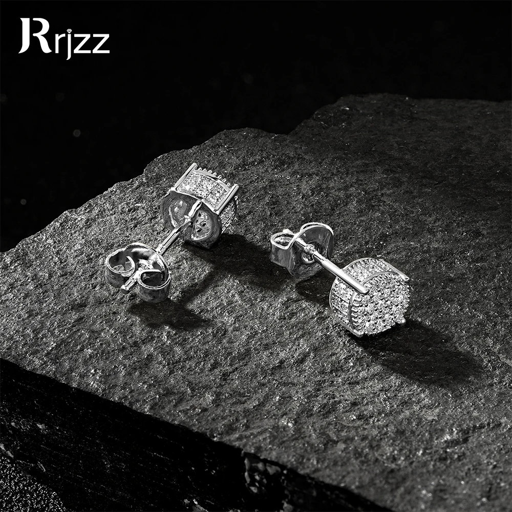 Rrjzz Fancy Versatile Hip-Hop Style Stud Earrings for Men Shiny D-Color 0.9mm Full Moissanite Diamond Earrings Jewelry Gifts