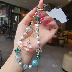 Crystal Butterfly Beaded Mobile Phone Chain Clip Mobile Phone Case Universal Handmade Beaded Chain Mobile Phone Lanyard Short