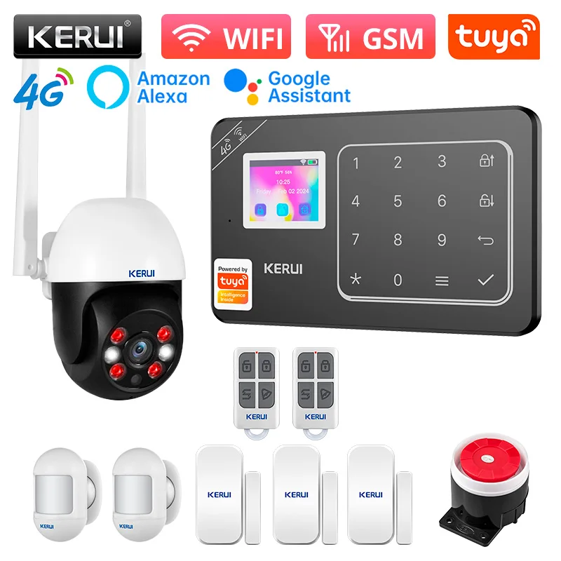 

KERUI W184 4G Беспроводная Wi-Fi сигнализация GSM Домашняя безопасность Охранная сигнализация Tuya Приложение Датчик движения Датчик двери Работа с Alexa Google