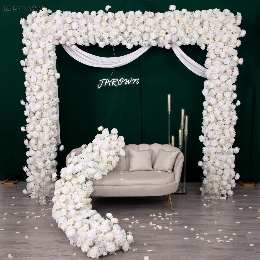 Customized Beige White Rose Hydrangea Flower Row Runner for Wedding Party Decorations Stage Arch Background Decor Props