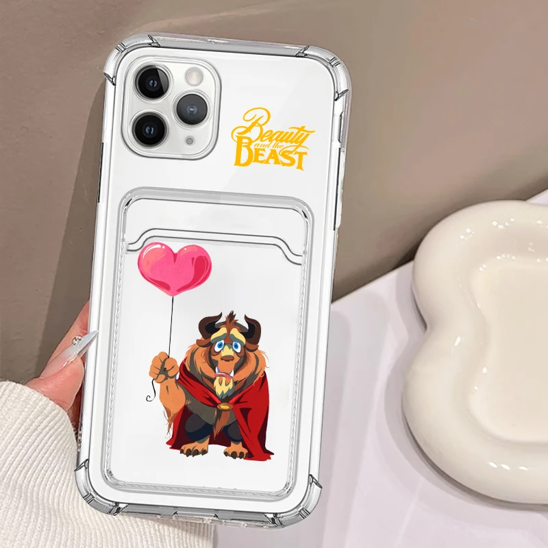 Disney Beauty And The Beast Art TPU transparan, tas kartu foto Mini TPU transparan untuk iPhone 15 14 13 12 11 XS XR X 8 7 Pro Max Plus