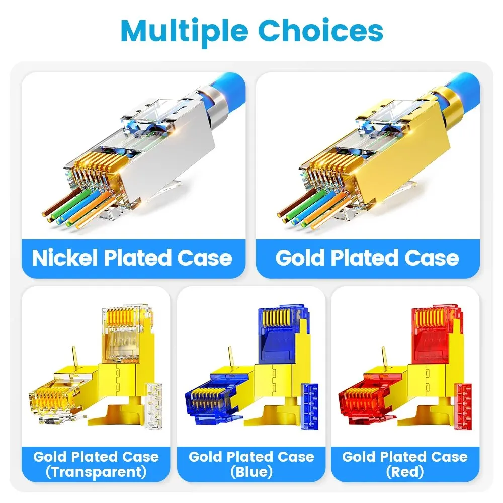 AMPCOM CAT7 RJ45 Connector, Pass Through STP RJ45 Ethernet Plug with 1.5mm Load Bar for Cat 6A / 7 Network Cable - 10/30 Pack