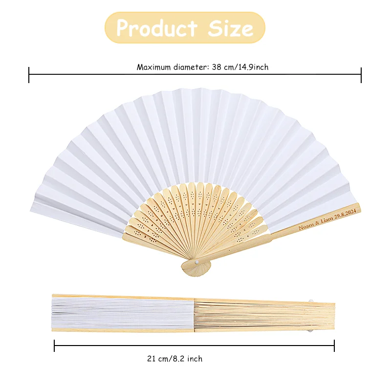 50-100PCs Personalized Engraved folding silk hand fan with gift bag, elegant and personalized, custom wedding fans decorate