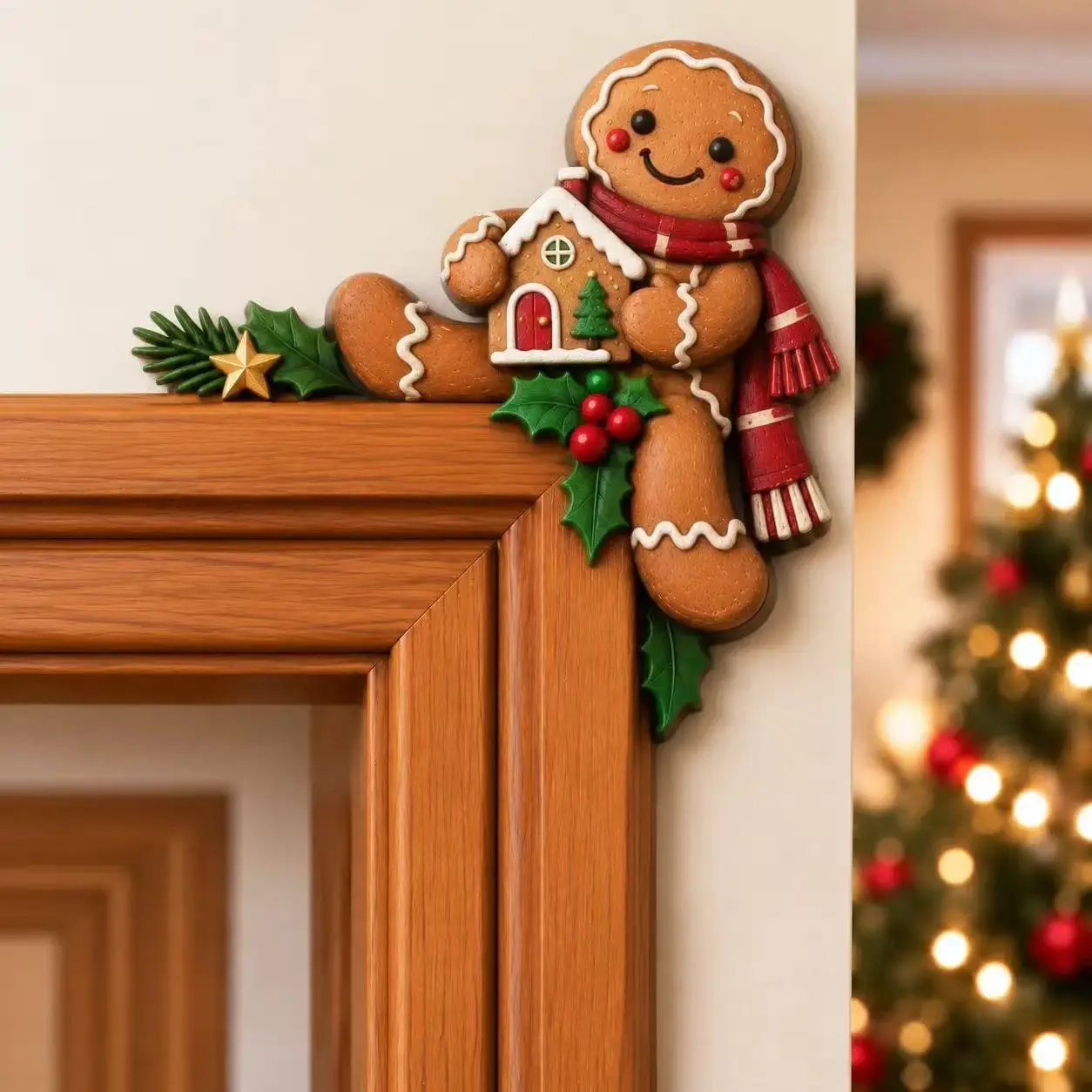 2026 Houten Kerstdeurhoekdecoratie, Kerstman Sneeuwpop Rendier Cartoon Hangende Hanger, Kerstdeurkozijn Ornament voor Feest en Huis
