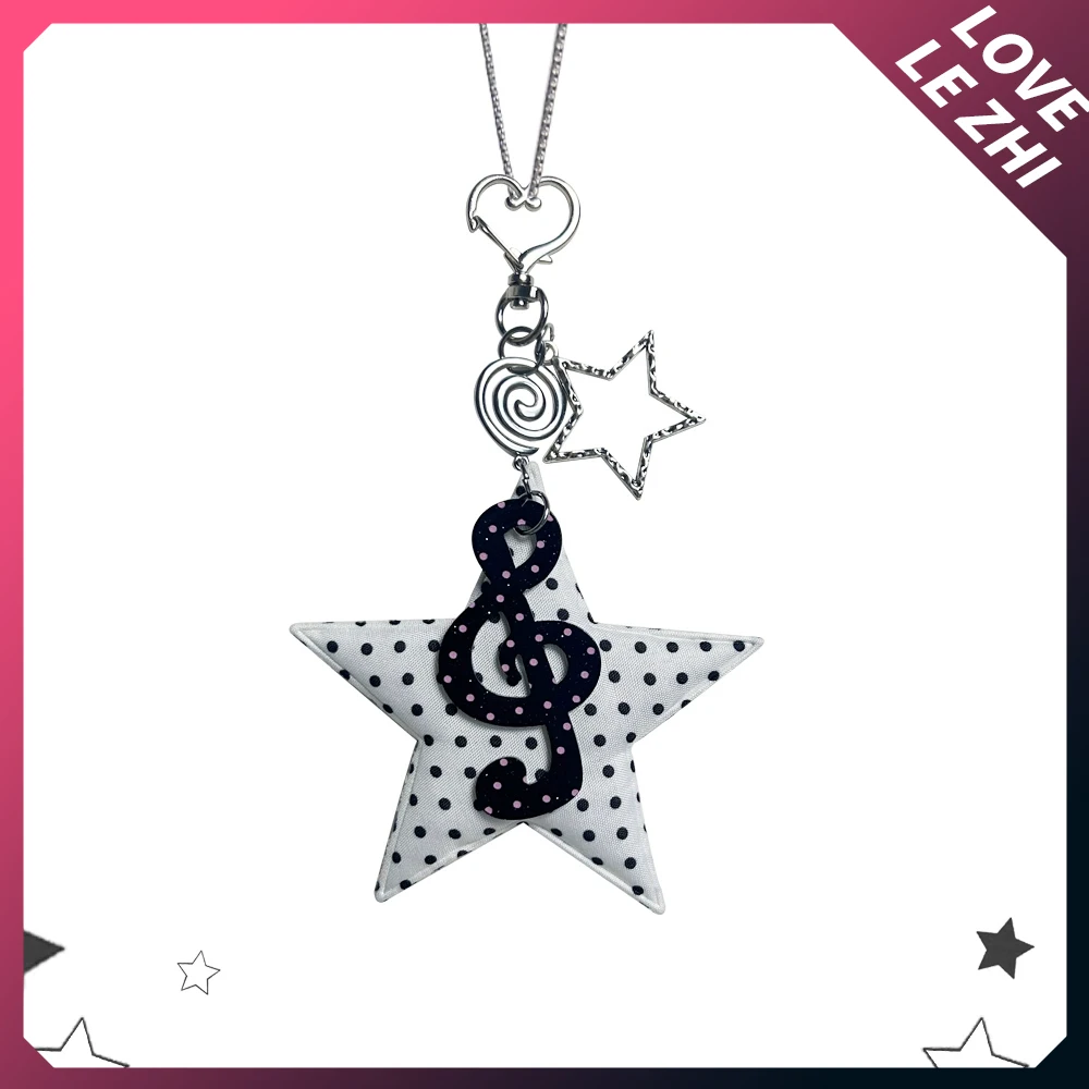 

Sweet Cool Style Five-Pointed Star Musical Notes Long Necklace Y2K Punk Polka Point Exquisite Charm Sweater Bag Chain Necklace