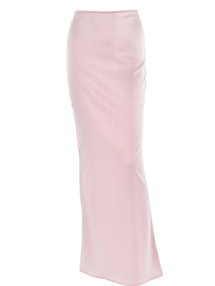 Kesiachiccly-الحرير الحرير التنانير للنساء ، عالية الخصر تنورة ، قلم رصاص التنانير الأنيقة ، أسود تنورة طويلة ، النمط الكوري ، الصيف ، جديد #6