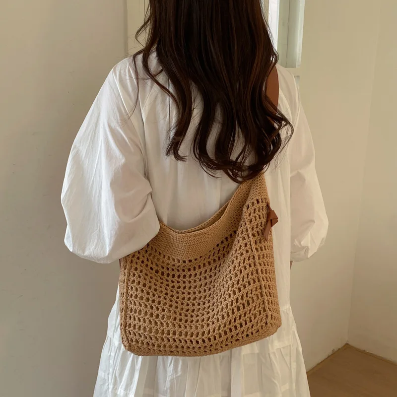 

Women's Fashion Large Shoulder Crossbody Bag for Woman 2026 Knitted Weaving Girl Messenger Bags Female Student Bookbag Handbags