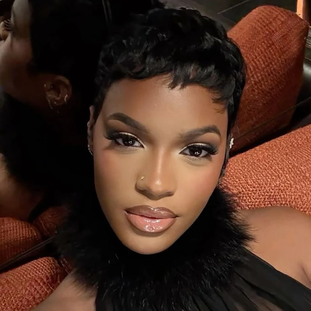 باروكات شعر بشري مفرود قصير شعر برازيلي بقص عابث 100% شعر بشري مصنوع آليًا جاهزًا للارتداء للاستخدام اليومي طبيعيًا