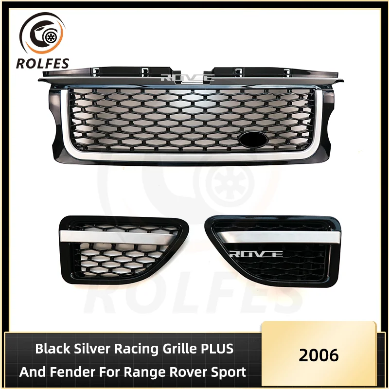 

ROLFES 3/psc ABS Racing Grille Front Bumper Grill Fender Kit For Range Rover Sport 2006-2009 L320 Black Siver Car Accessories