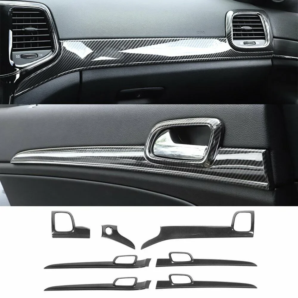 7PCS Carbon Fiber Dashboard Panel+Door Handle Trim Fit for Jeep Grand Cherokee 2011-2021 ABS Car Refit Accessories