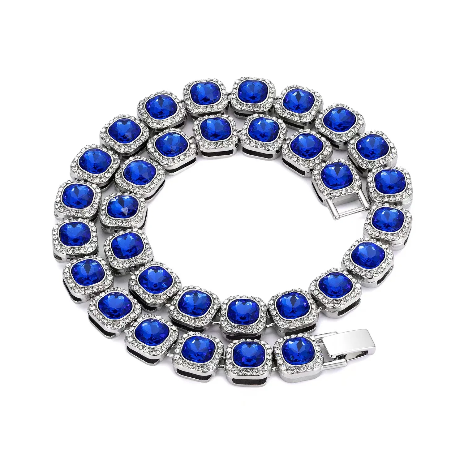 12mm Iced Out Bling Rot Schwarz Quadrat Cz Stein Strass 2tone Farbe Baguette Tennis Kette Sicherheitsverschluss Halsband Halskette Hiphop
