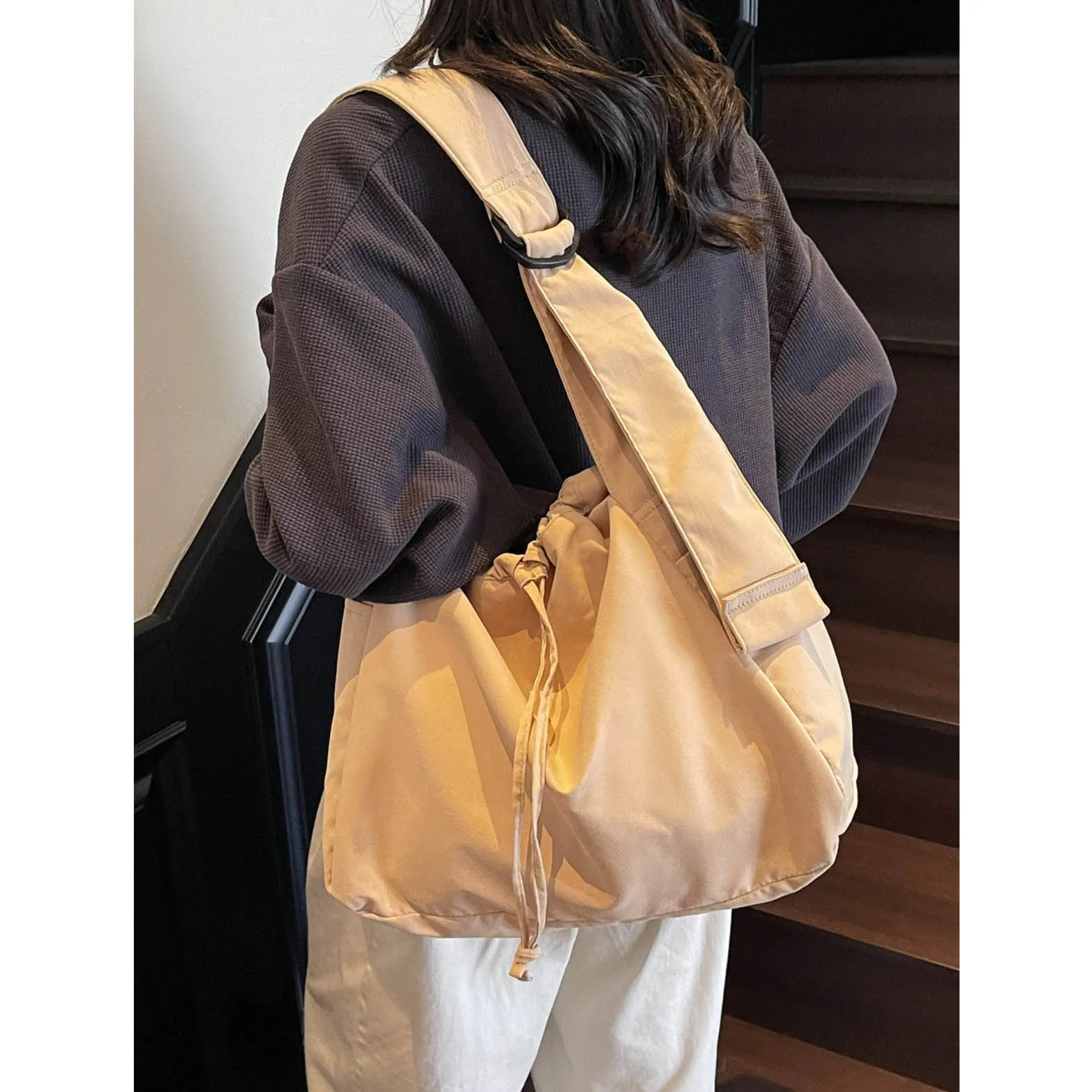 

Casual student class canvas bag for women 2025 new spring/summer large capacity shoulder bag commuting crossbody tote bag