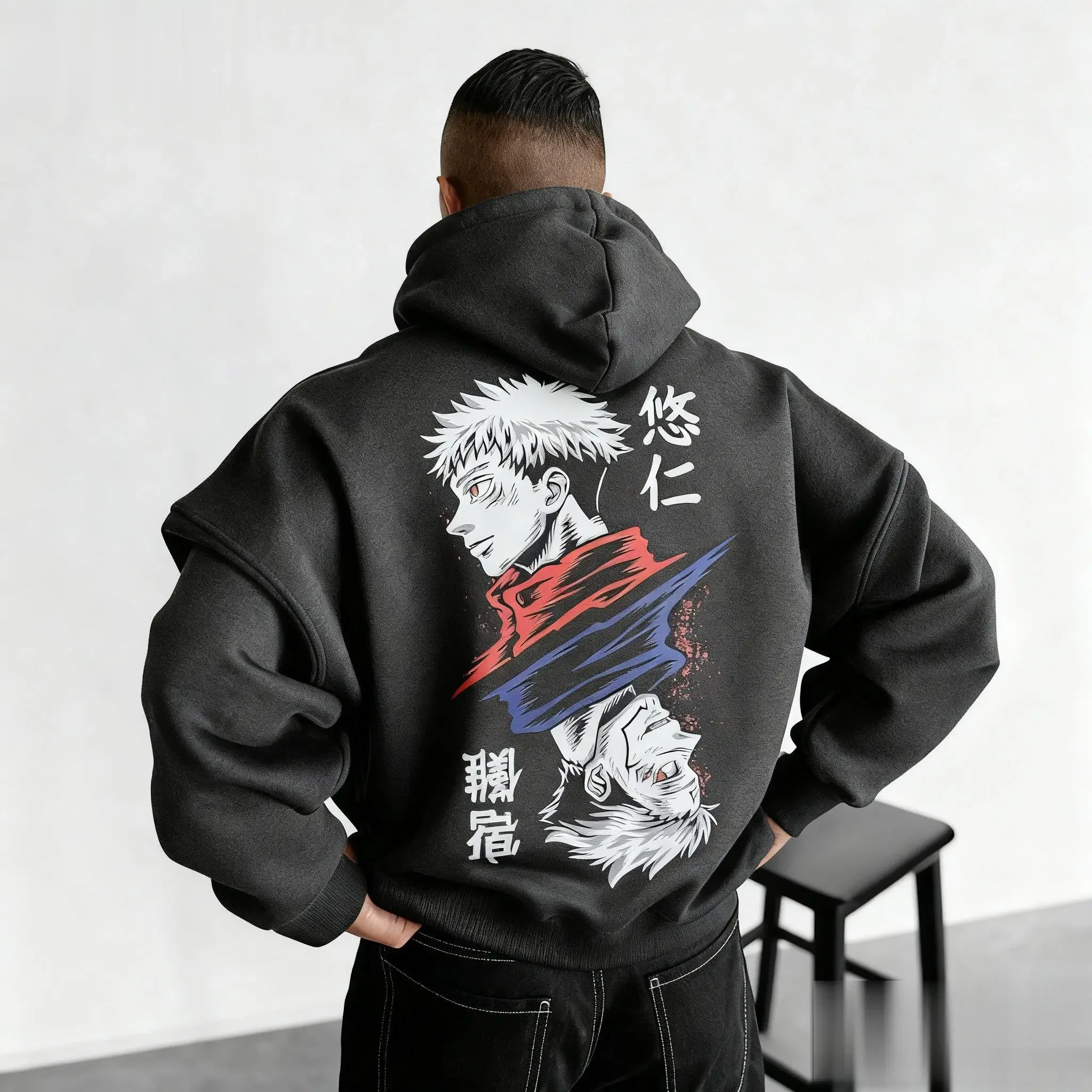 Herbst-Winter Jiu-Jitsu-Wettkampf Anime-Print Hoodie für Herren - Harajuku Y2K Bequemer und Locker Sitzender Sportlicher Pullover – Detail 6