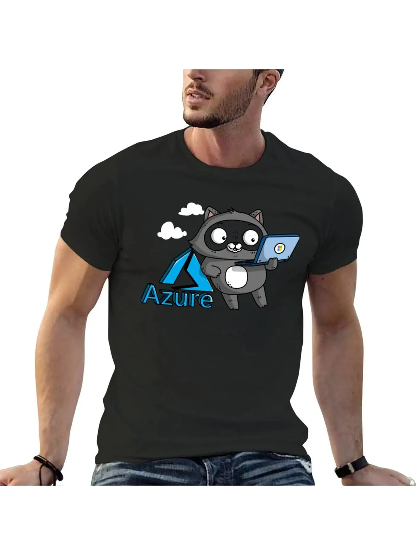 

Azure Bit Raccoon with Surface T Shirt basketball graphic tees Aesthetic clothing baggy shirts mens clothing