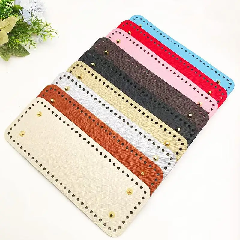 [J] Handmade Rectangular 28 * 10cm Bottom For Knitted Bag PU Leather Pad Handcraft Bag Base With Holes DIY Crochet Bag Bottom
