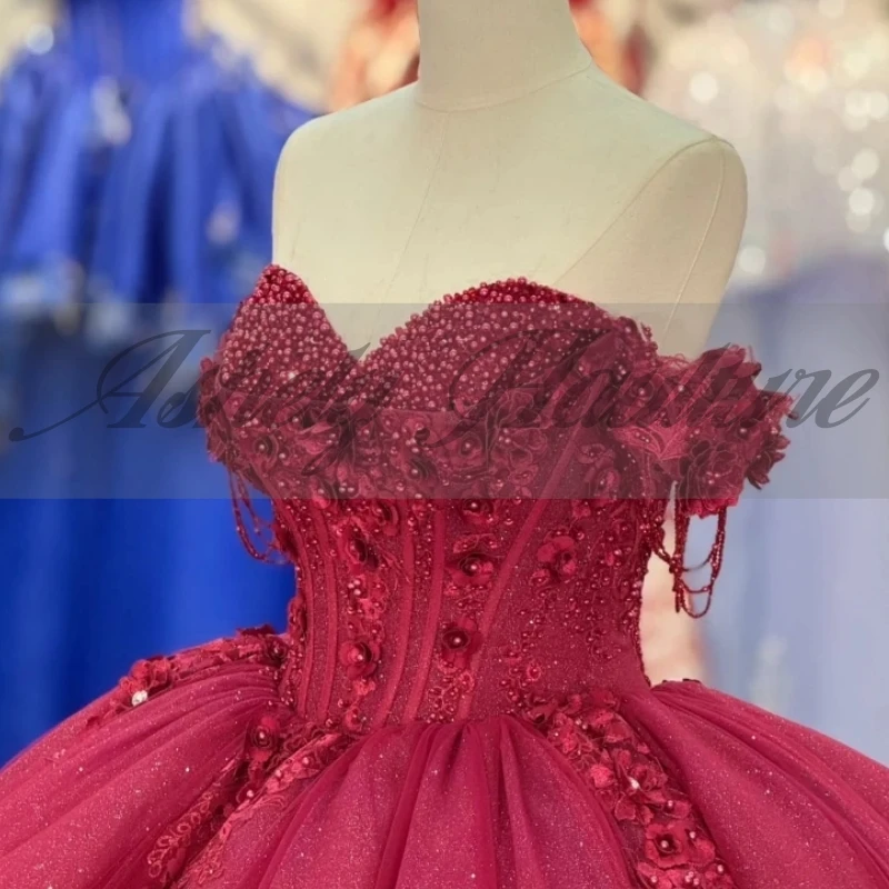 Alta qualidade vermelho feminino vestido de festa de casamento contas rendas até vestido de baile tule baile ocasião especial quinceanera 15 16 menina personalizado