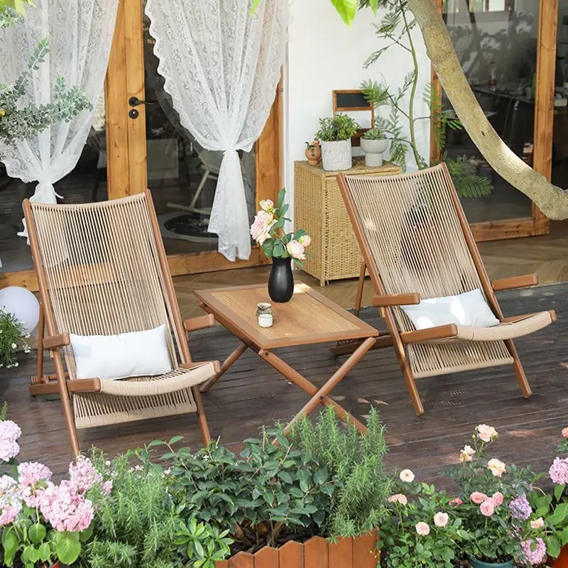 

Outdoor tables and chairs woven durable courtyard balcony leisure reclining chairs for homestays