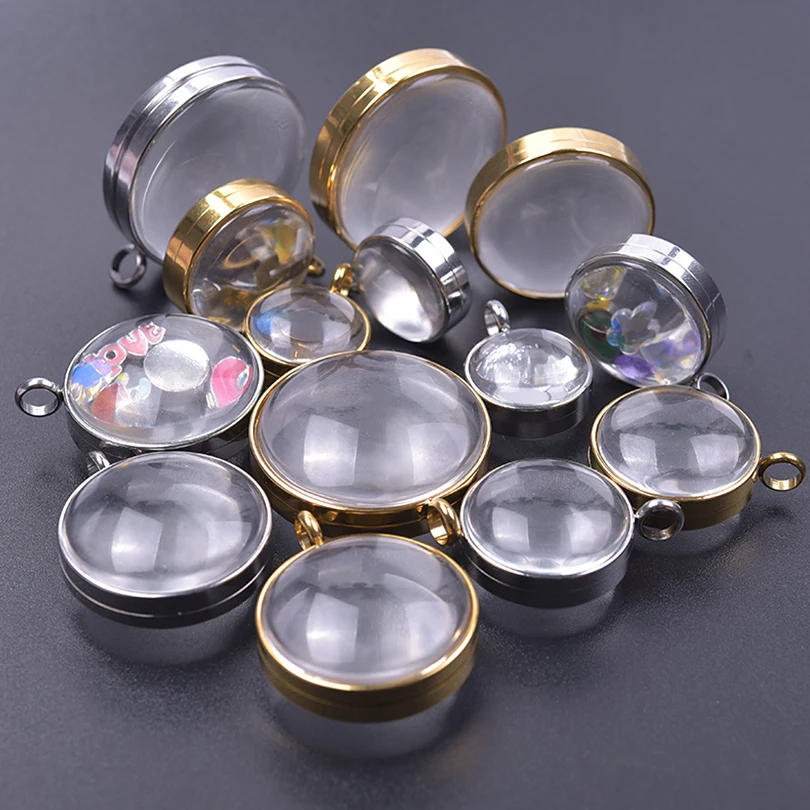 1Pc 15-30mm Glass Floating Double Curved Medallion Pendant Stainless Steel Diy Round Ashes Coin Holder Locket Colgantes Jewelry