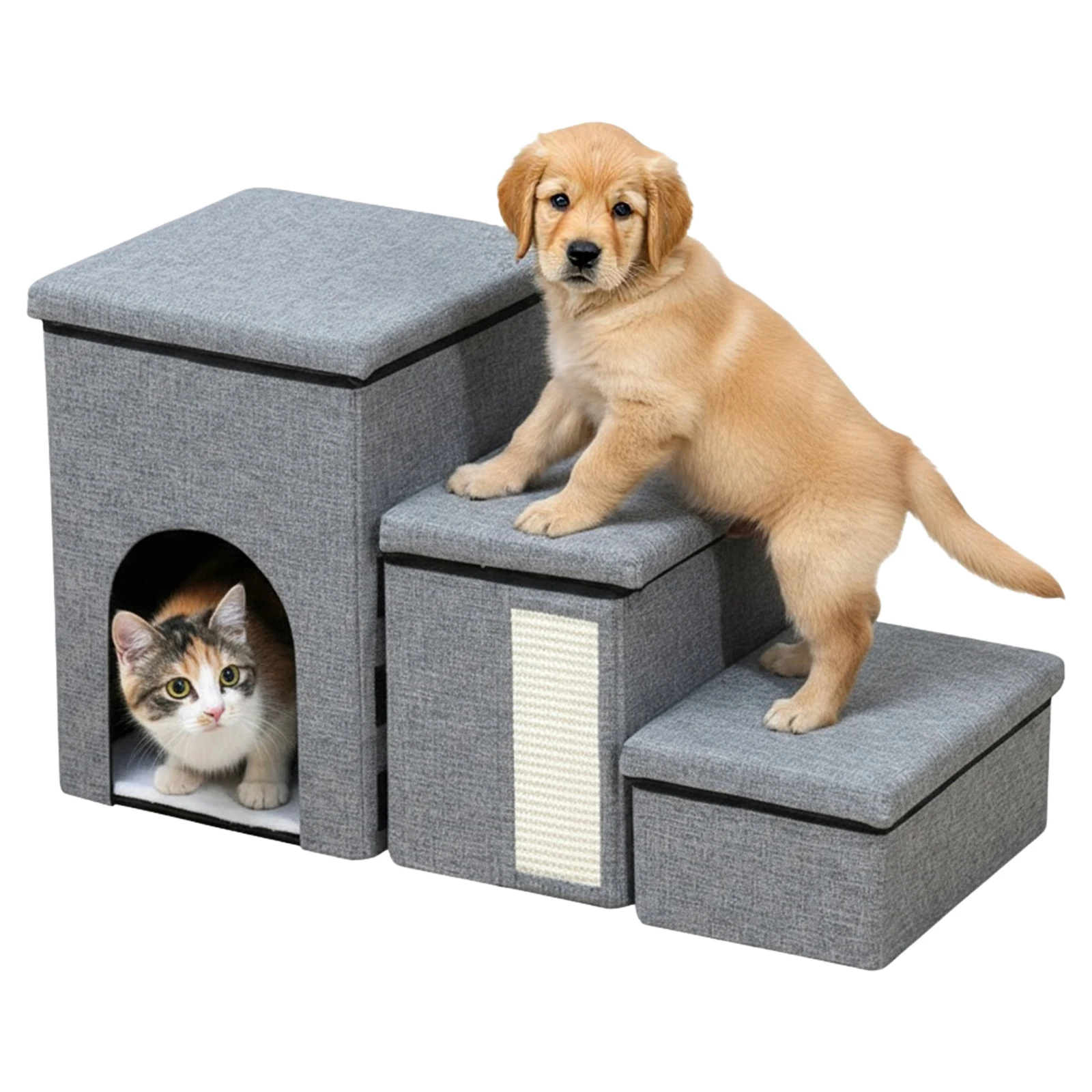 

3 Levels Step Pet Climbing Ladder Multi-Purpose Pet Stairway Storage Box Wear Resist Removable Storage Organizer for All Seasons