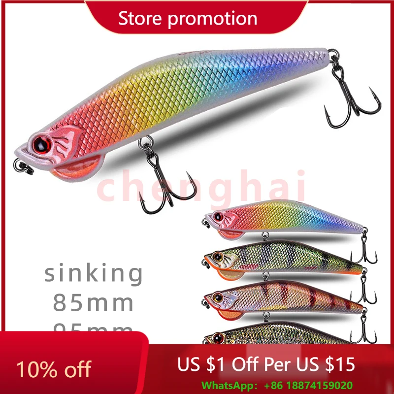 

HOWELL New 85mm 95mm Hard Bait Sinking Stickbait Jerk Bait Plastic ABS Fishing Lure for Bass Sea River Lake Stream 20g