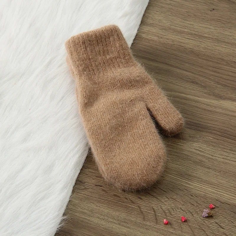 Guantes de piel de conejo para mujer y niña, manoplas suaves de Color sólido, a la moda, para mantener el calor, Invierno