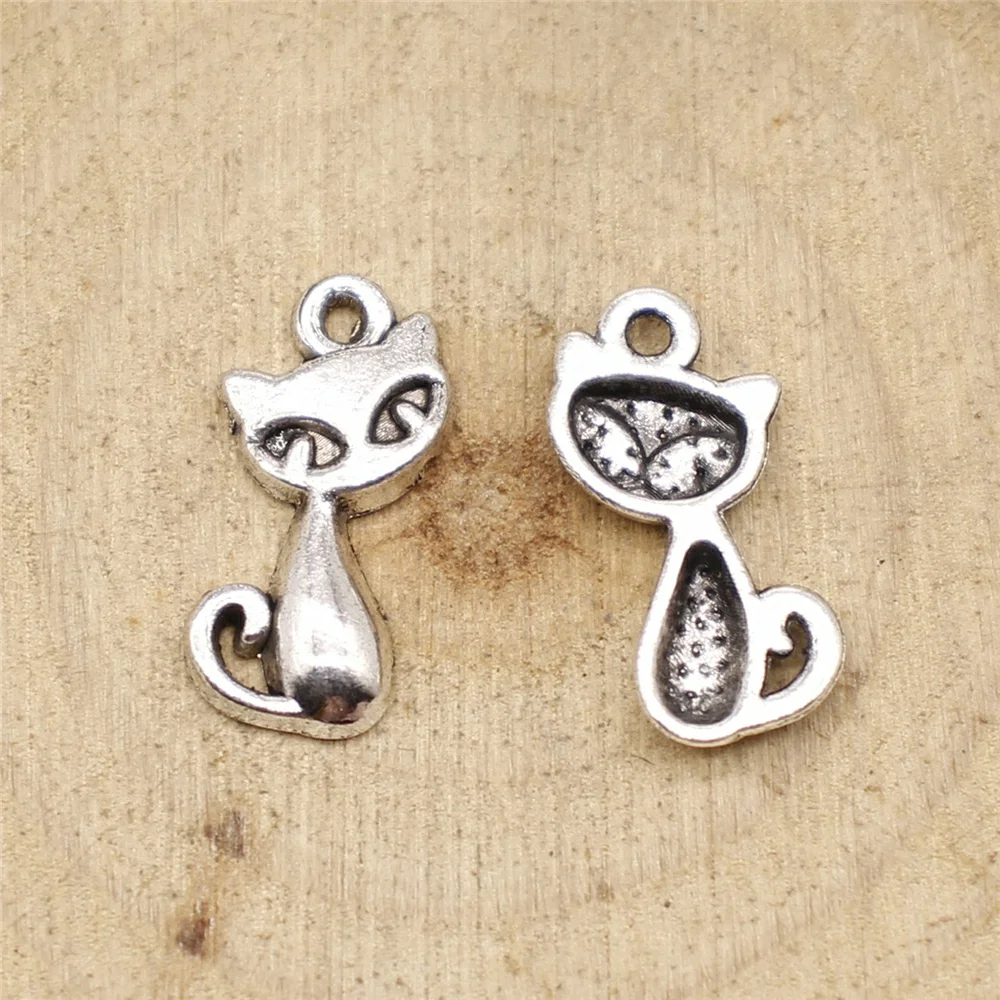 WYSIWYG 20pcs 17x9mm Pendant Cat Cat Charm Pendants For Jewelry Making Antique Silver Color Fox Pendants image 5