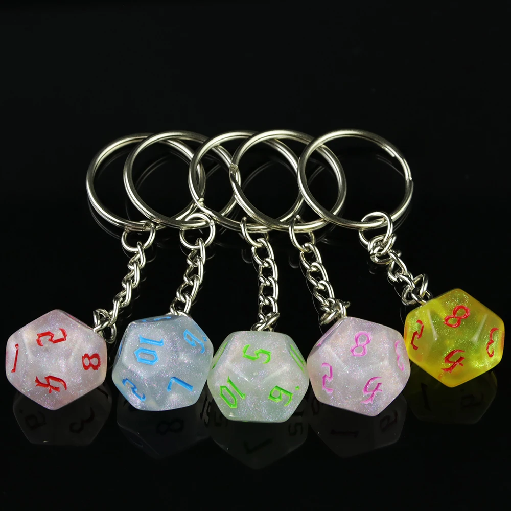 Colored Shine D12 Dice Key Chains Ring Fashion Keying Chain Key Holder for Handbag Car Pendant Board Game Fans Gift