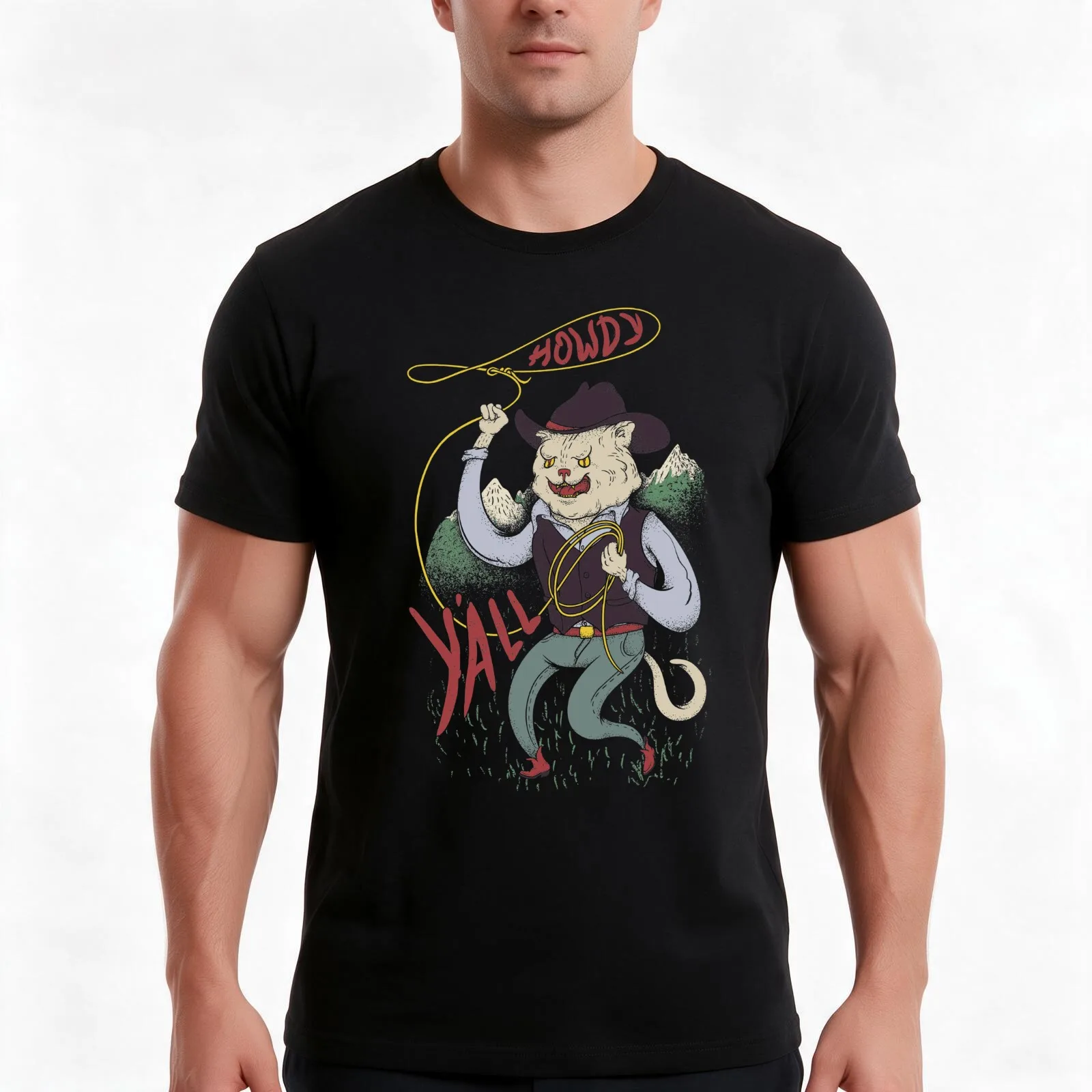 Cowboy Cat - Roping the Red Dot | Rootin and Tootin | Be Rootin Be Tootin T-Shirt, Summer Casual Cotton Tee, Unisex Men Women
