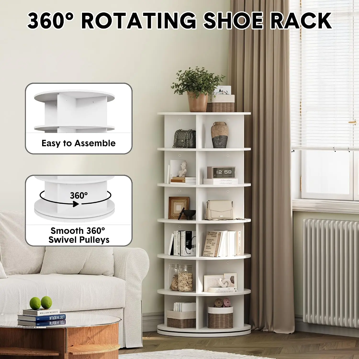 6-Tier Rotating Shoe Rack, Spinning Round Shoe Organizer for Closet Bedroom, Storage Stand , Customized