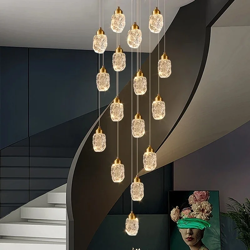 

Luxury Crystal Chandelier For Staircase Living Room Modern LED Pendant Lamp Creative Design Hallway Villa Gold Hanging Light