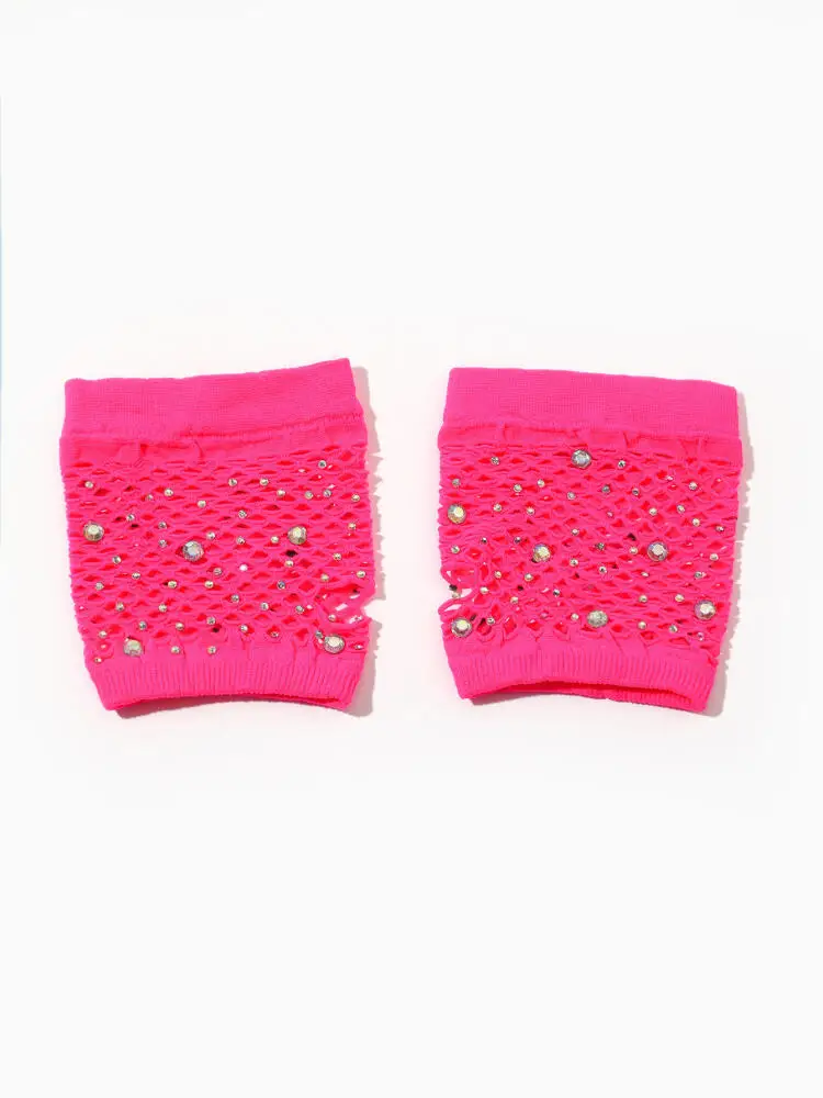 Gants courts incrustés de diamants pour femmes et filles, demi-doigt, filet de pêche d'été, gants creux, gants en maille Sexy