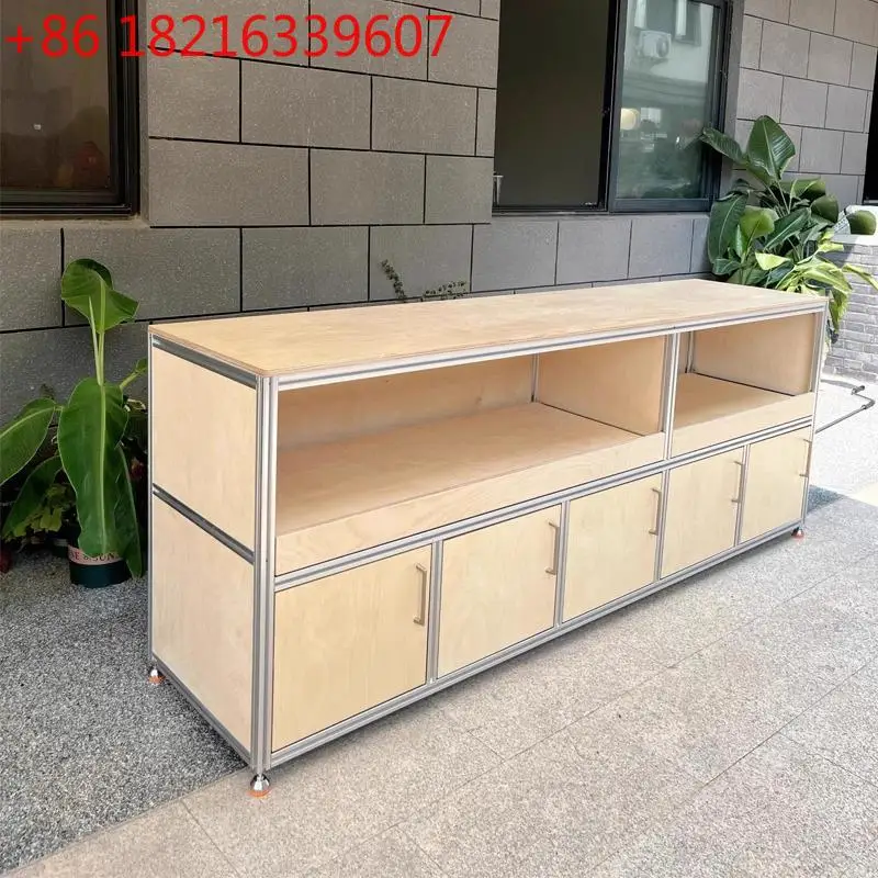 

Light luxury aluminum profile Nordic birch storage modern living room multi-layer TV cabinet module combination cabinet