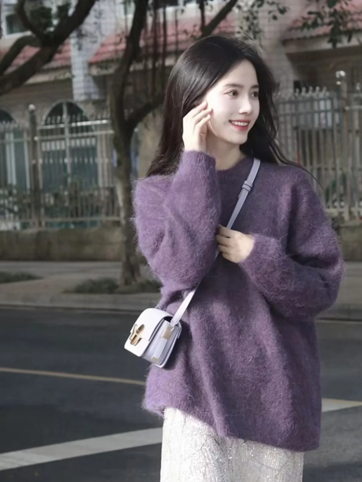 

Ultra Soft Purple Oversized Lazy Sle Women's Knitted Sweater Thi Warm Crew Ne Pullover Autumn New Arrival Commute