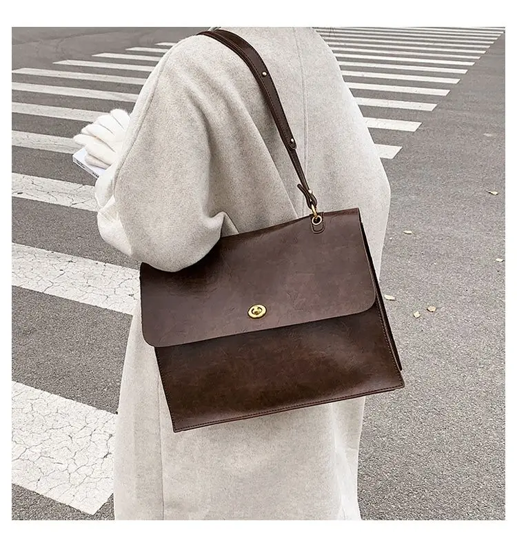 JIAERDI Vintage Coffee Shoulder Bag Women Preppy Style Leather Casual Crossbody Bags Female Retro Jk Briefcase Tote Bag Aethetic