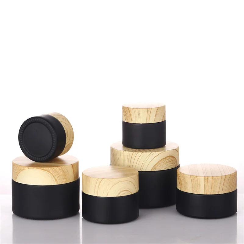 200pcs 5g 10g 15g 20g 30g 50g Cosmetic Black Frosted Glass Eye Cream Container Skincare Face Cream Jar with Bamboo Lid