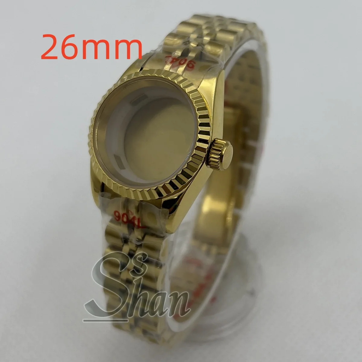 Le bracelet de boîte en acier inoxydable argent rose or de 26 mm convient au mouvement automatique NH05 NH06 pour dames avec verre saphir